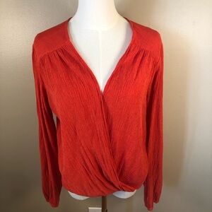 Free People Orange Front Wrap Long Sleeve Top Size M